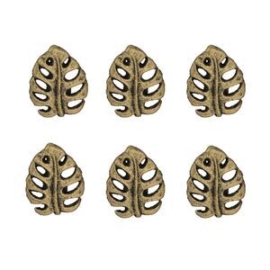 Set of 6 Gold Cast Iron Monstera Leaf Drawer Pulls Decorative Cabinet Knobs